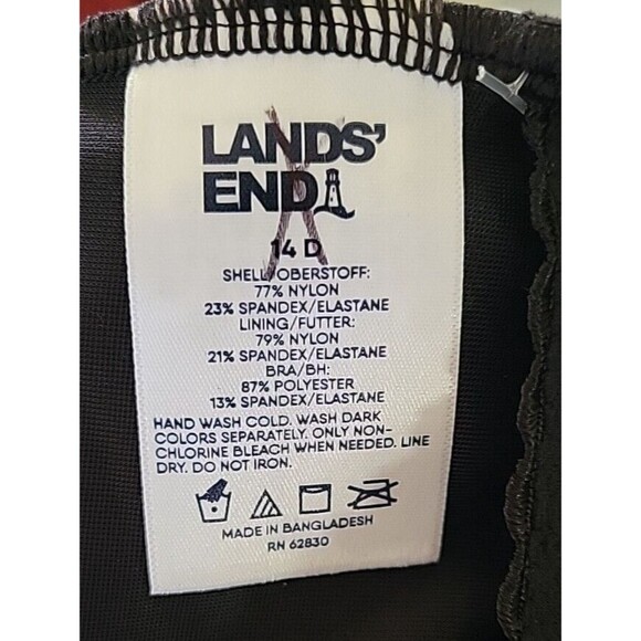 Lands' End Swim Top Black 14 D Wrap Front Tankini (L) Solid Underwire S803 - Picture 5 of 6